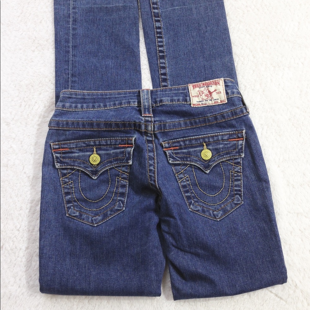 True Religion Women's Straight Leg Jeans in Dark Blue Denim